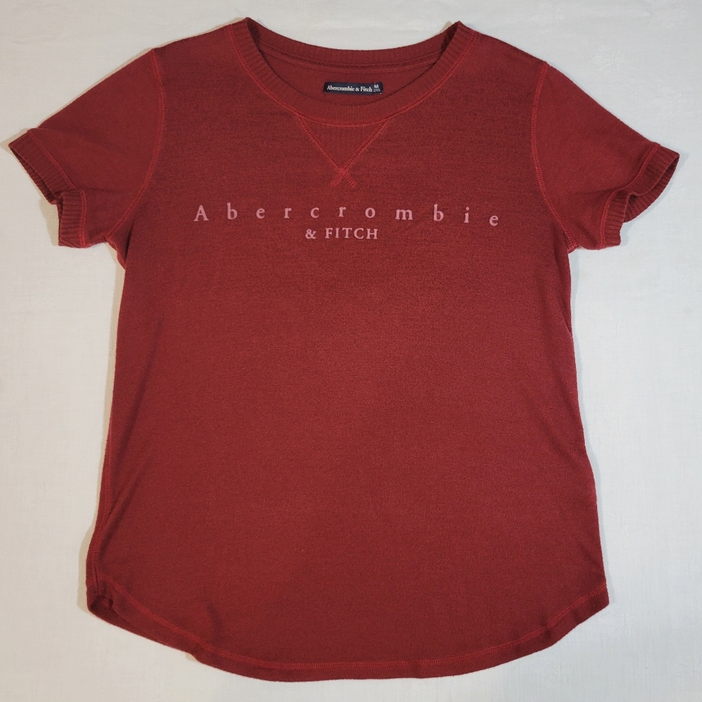 Abercrombie & Fitch (Women's M) Red Sweater Knit Short Sleeve Crew neck T-Shirt